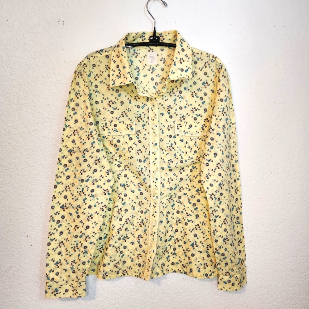 Hering Camisa Yellow Floral Amarela Button-Up Shirt,‎ Size L